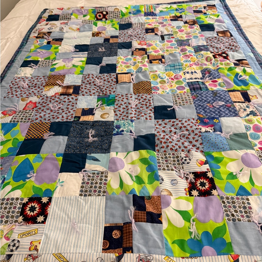Cottagecore Baby Handmade Cotton Patchwork Crib Size Quilt 64x42